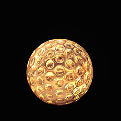 Golden  golf ball  on black  background.