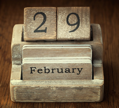 A very old wooden vintage calendar showing the date 29th Februar