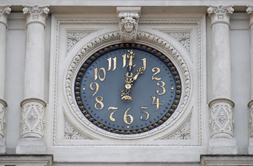 Clock at facade, detail City Hall, Graz, Styria, Austria