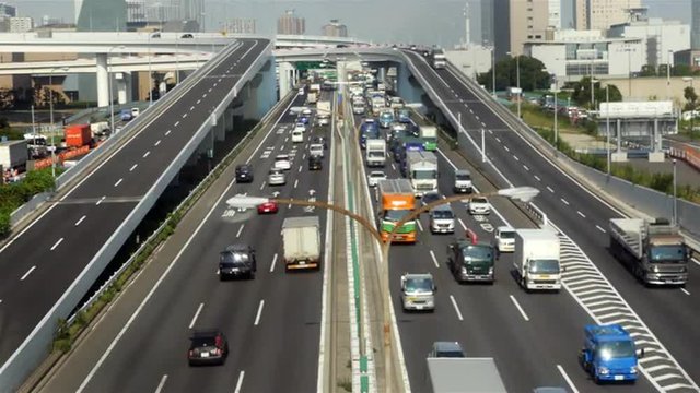 Busy Truck Traffic on Japanese Highway - Tokyo Japan 