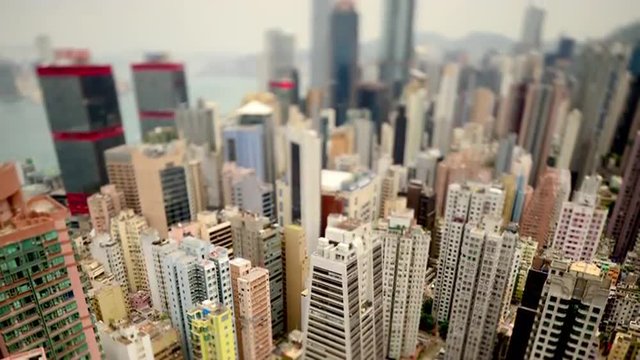 Tilt Shift / Time Lapse of Hong Kong Skyline and Victoria Harbour - Hong Kong China