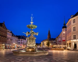 Fotobehang Amagertorv Square and Stork Fountain in the Old Town of Copenhag © anshar73