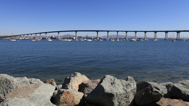 Time Lapse / Pan of Coronado Bridge San Diego