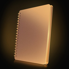 Golden notebook on black  background.