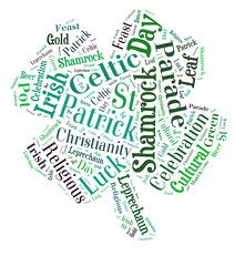 Four leaf shamrock word cloud on white background