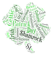 Four leaf shamrock word cloud on white background