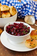 Homemade beetroot salad in a  bowl
