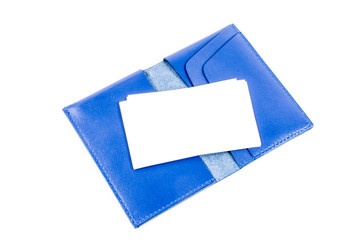 blue leather name card pocket