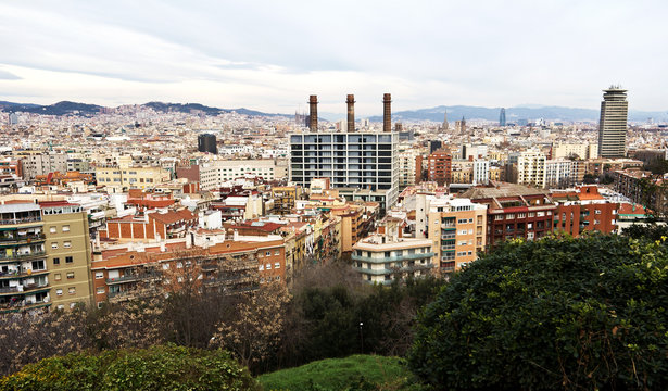 Residence district in Barcelona from Montjuic. Catalonia, Spain