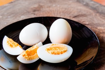 Shell boiled egg  on back plate background