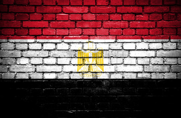 Brick wall with painted flag of Egypt