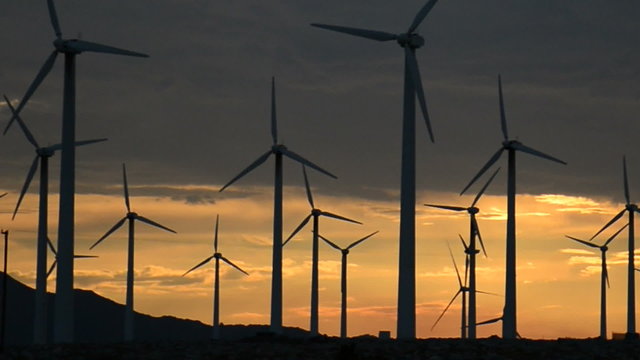 Power Windmills in the California Desert at Sunset