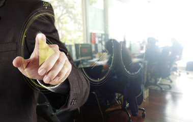 hand press play button sign to start or initiate projects as con