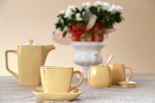 Ceramic coffee set on a table