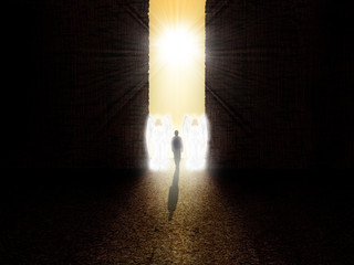 Soul standing at the entrance to paradise