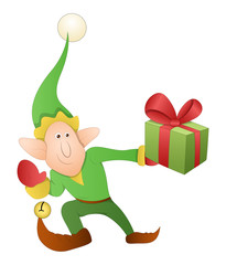 Funny Santa Elf with Gift Box