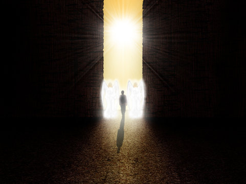 Soul standing at the entrance to paradise