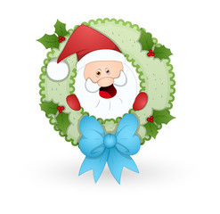 Happy Santa Face with Laurel Wreath Vector