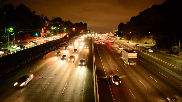 Time Lapse of Rush Hour Traffic on Busy Los Angeles Freeway
