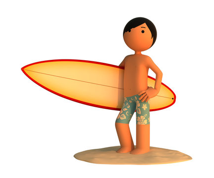 3d man with a surfboard