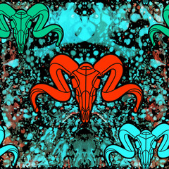 Skull with antique marbled paper.Watercolor texture background .