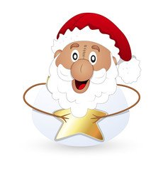 Happy Funny Old Santa with Golden Star