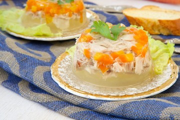 Jellied minced chicken on a festive plate