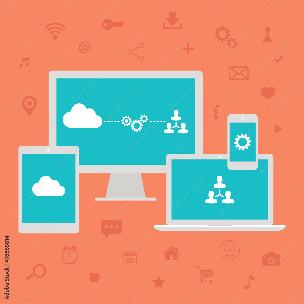 Poster Cloud computing. Web icons set. Vector illustration.