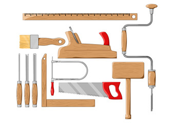 Carpenter tools. Color silhouette vector illustration.