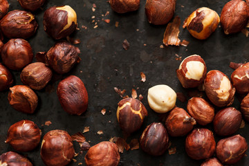 hazelnuts on the black board