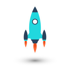 Flying rocket. Color vector illustration.