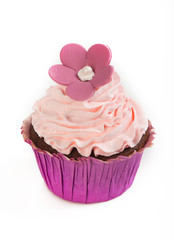 Chocolate muffin with cream.