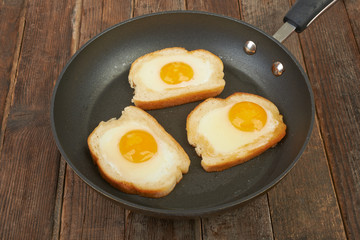 Fried eggs in a plate on the table