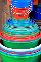 Plastic pails and basins. Panauti-Nepal. 1096