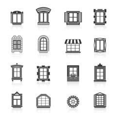 Vintage windows set. Flat exterior icons.