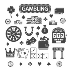 Gambling silhouette icons set