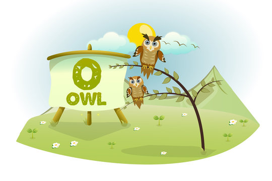 Funny Cartoon Alphabet O With Owl