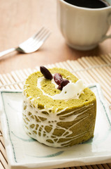 Japanese confectionery, green tea and red bean cake