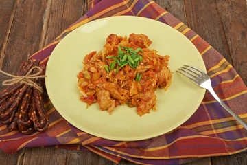 Lunch cooked meat with vegetables and spices