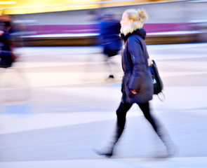 Motion blurred pedestrian crossing square