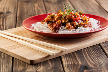 Chinese chicken with rice noodles