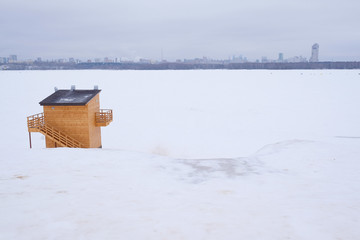 Winter, wooden kiosk