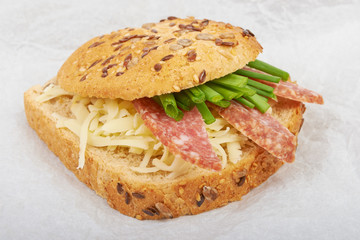 Sandwich with sausage and vegetables