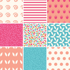 Vector colorful branches set of nine matching repeating patterns
