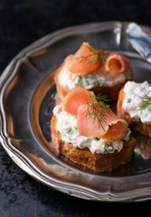 Canapes with smoked salmon and cream cheese