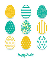 Vector emerald flowerals set of nine colorful Easter eggs card
