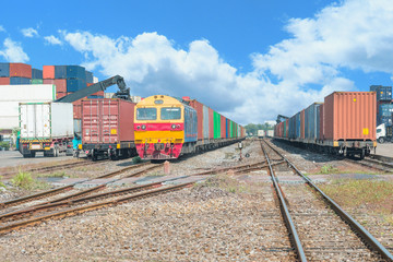 Freight trains on cargo terminal at dock