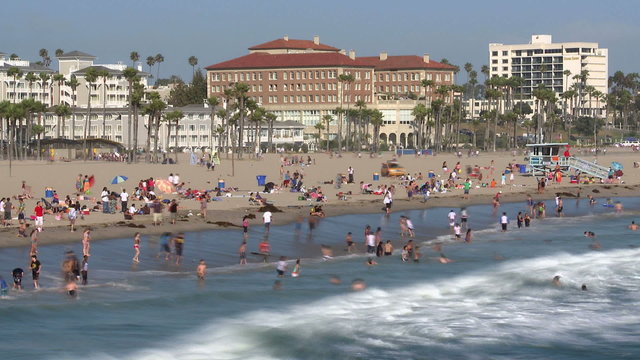 Crowded Beach In Santa Monica - Time Lapse