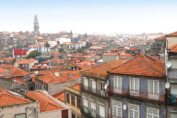 Naklejka na ściany i meble Old town of Porto from above, Ribeira quarter,Portugal