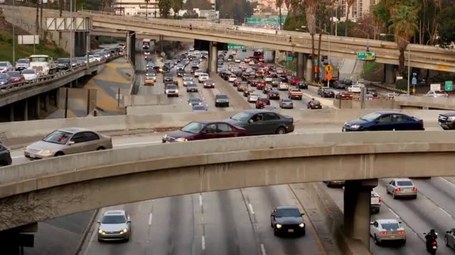 Time Lapse Pan Up of Heavy Traffic in Downtown Los Angeles